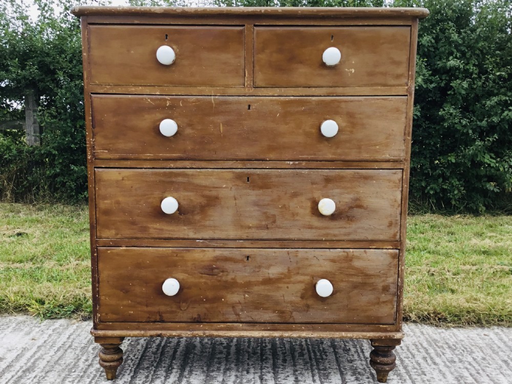 Ceramic Handled Victorian Stained Chest of Drawers View X