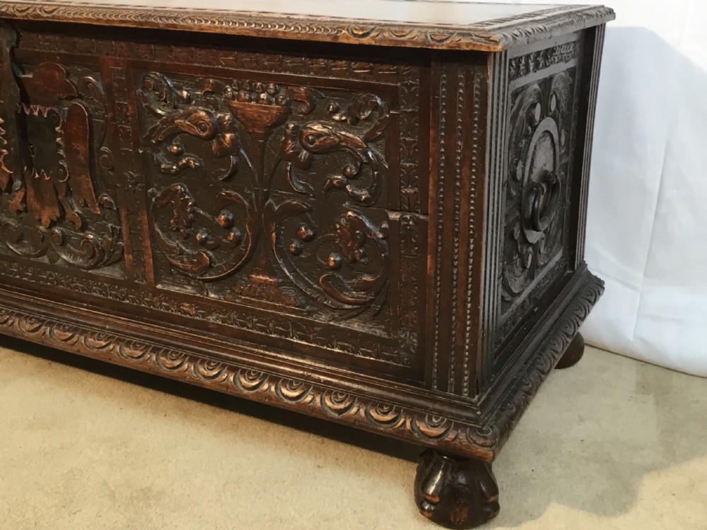 Italian Walnut Cassone Carved in Renaissance Manner View III