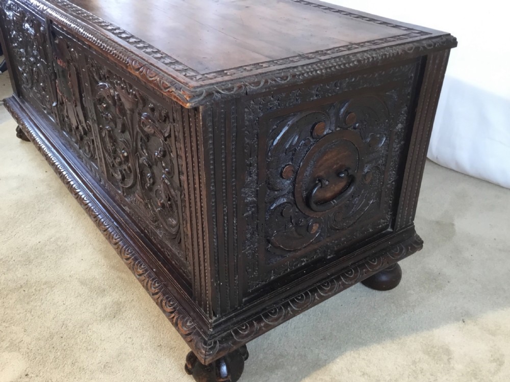 Italian Walnut Cassone Carved in Renaissance Manner View VI