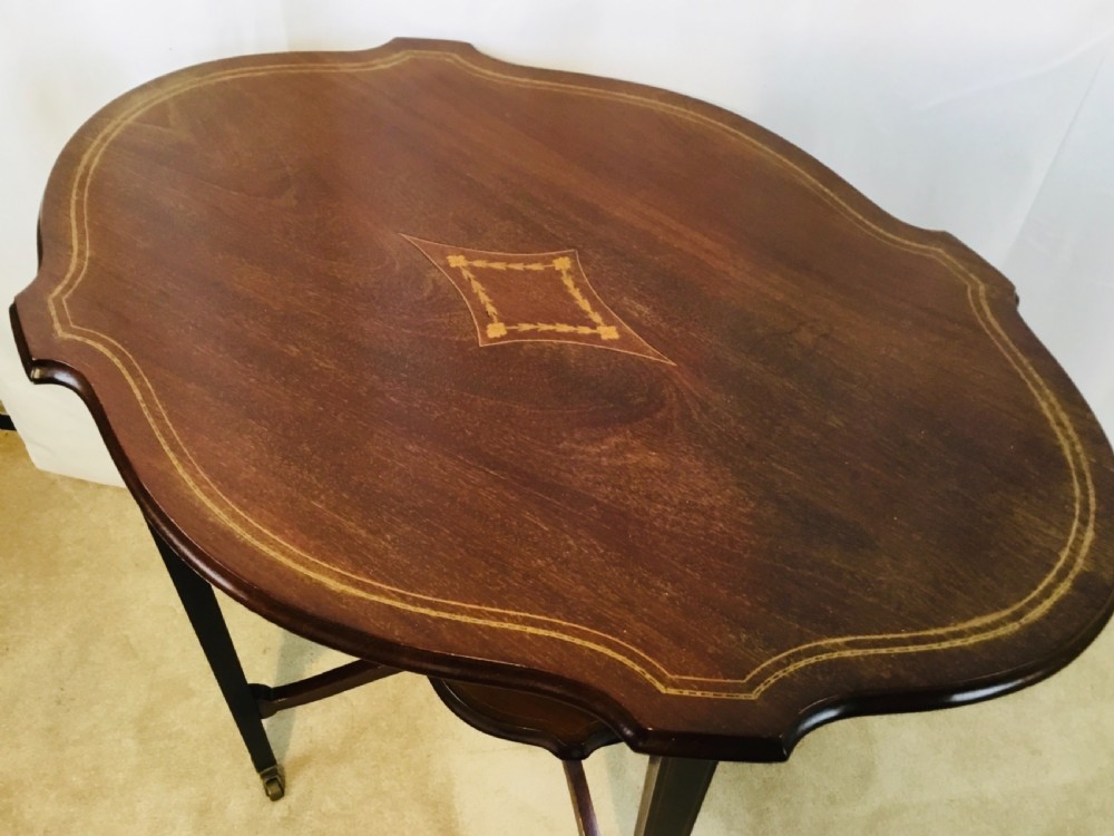 Inlaid Edwardian Occasional Table on Brass Castors View IV