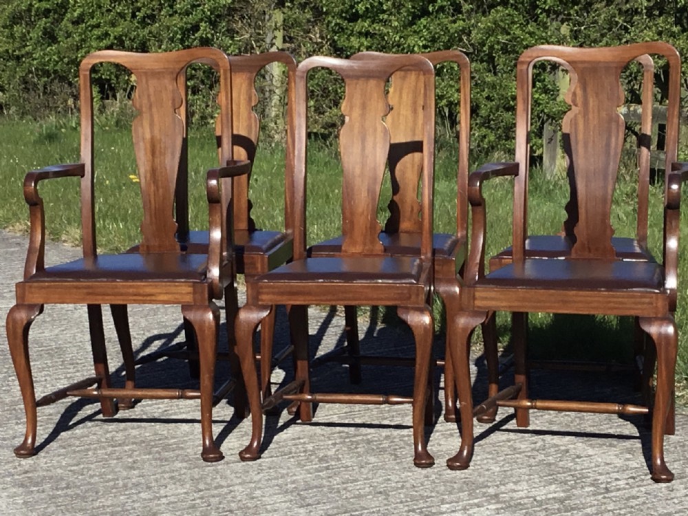 Superb Set of Six Queen Anne Style Dining Chairs 
