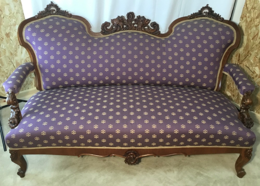 Superb Continental Carved Show Wood Settee View VII