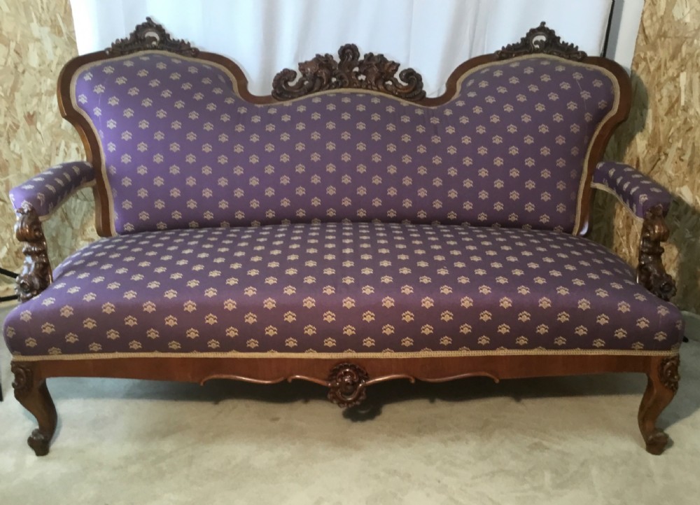Superb Continental Carved Show Wood Settee View VIII