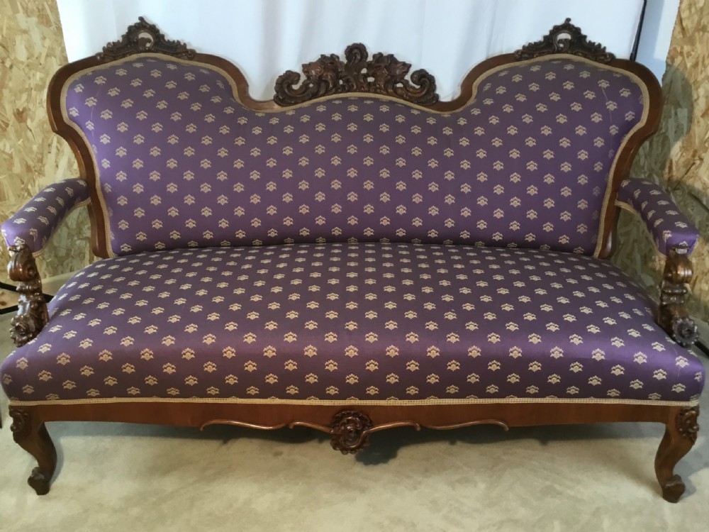 Superb Continental Carved Show Wood Settee View IX