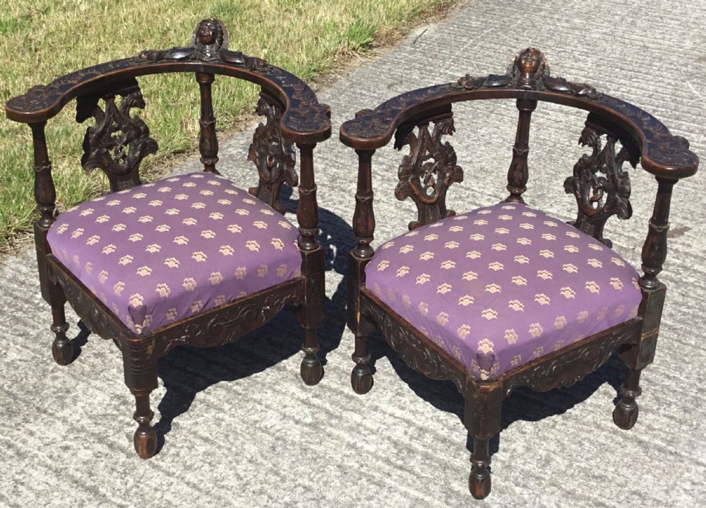 Fabulous Pair Carved Continental Corner Chairs View III