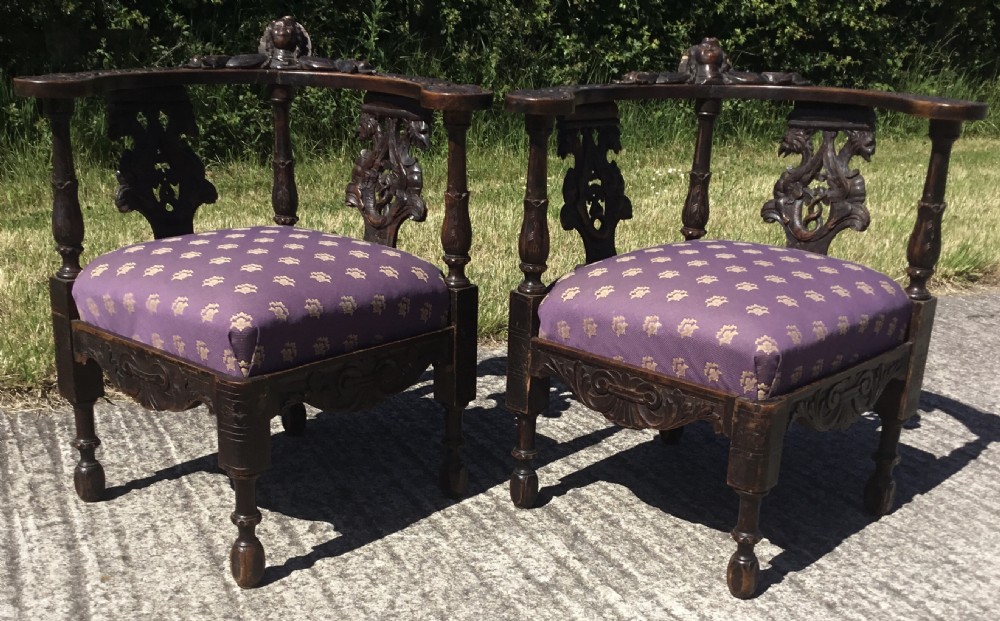 Fabulous Pair Carved Continental Corner Chairs View VI