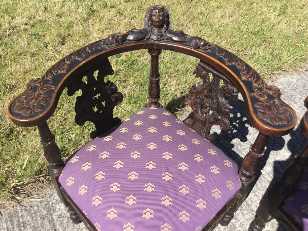 Fabulous Pair Carved Continental Corner Chairs View X