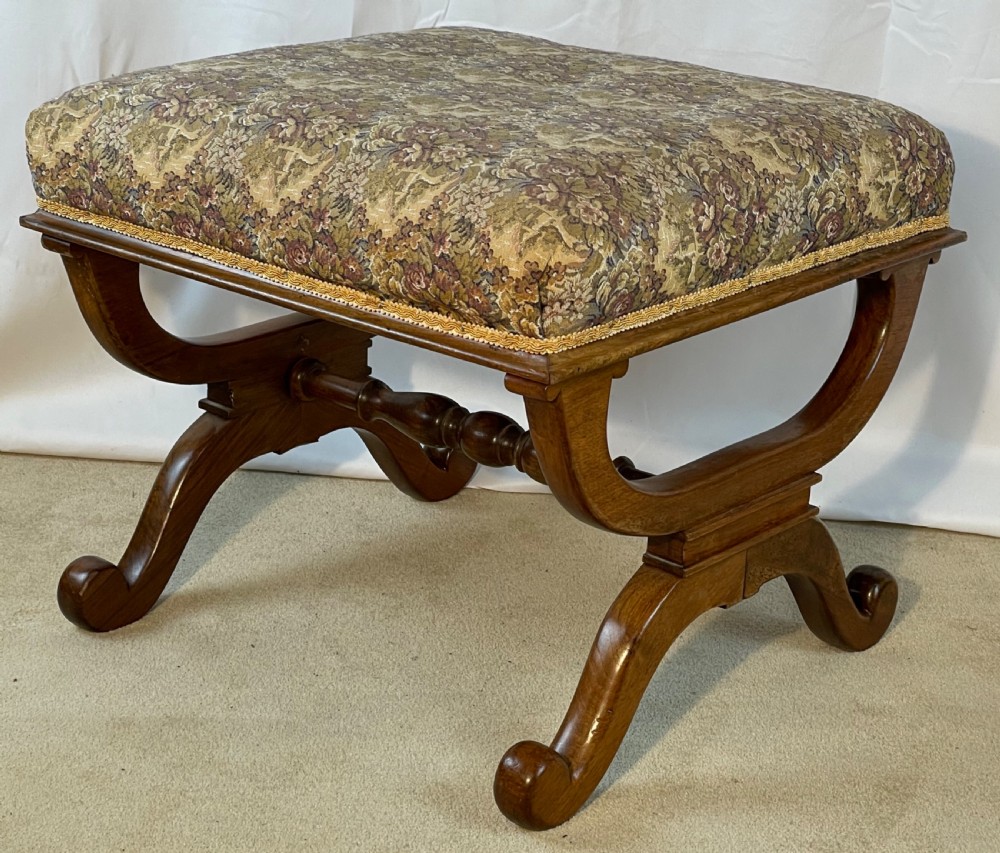 Superb 19th C Walnut X Frame Stool