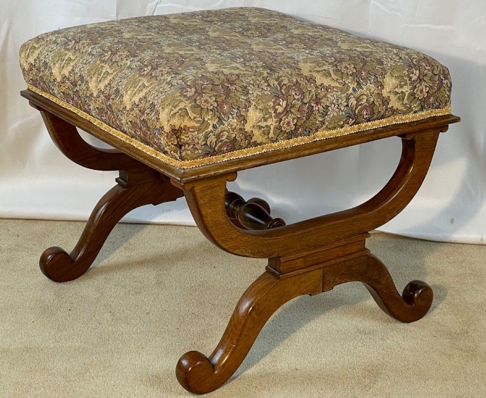 Superb 19th C Walnut X Frame Stool View III