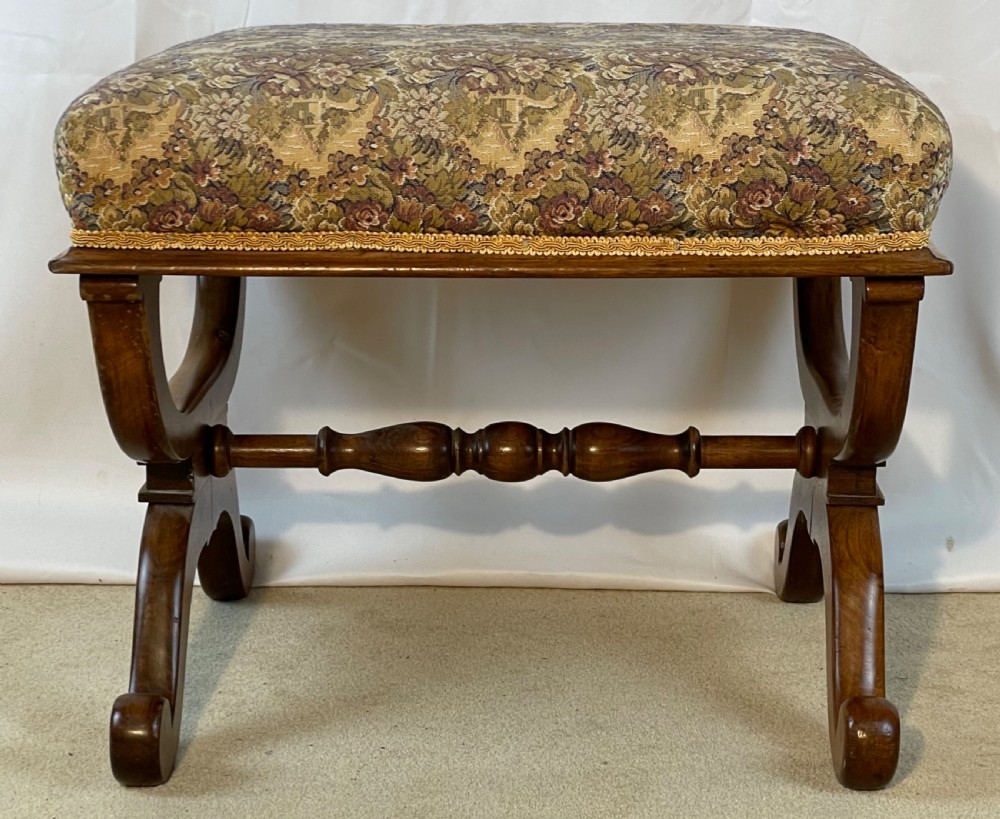 Superb 19th C Walnut X Frame Stool View V
