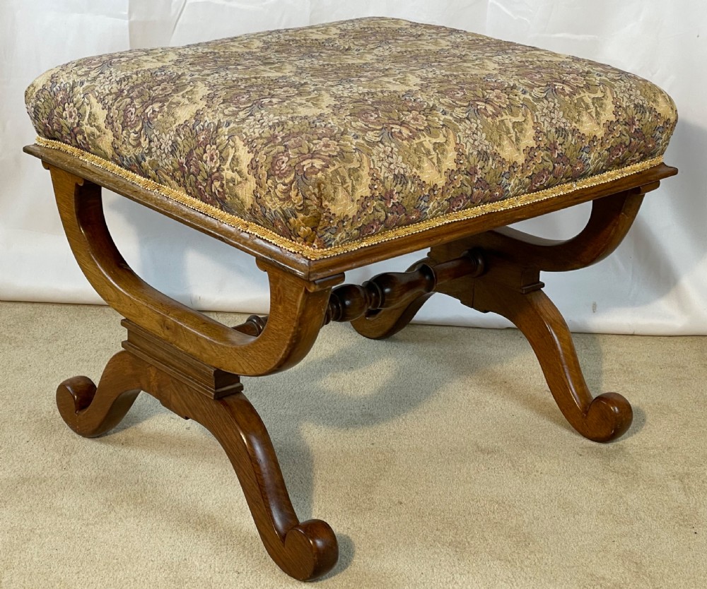 Superb 19th C Walnut X Frame Stool View VIII