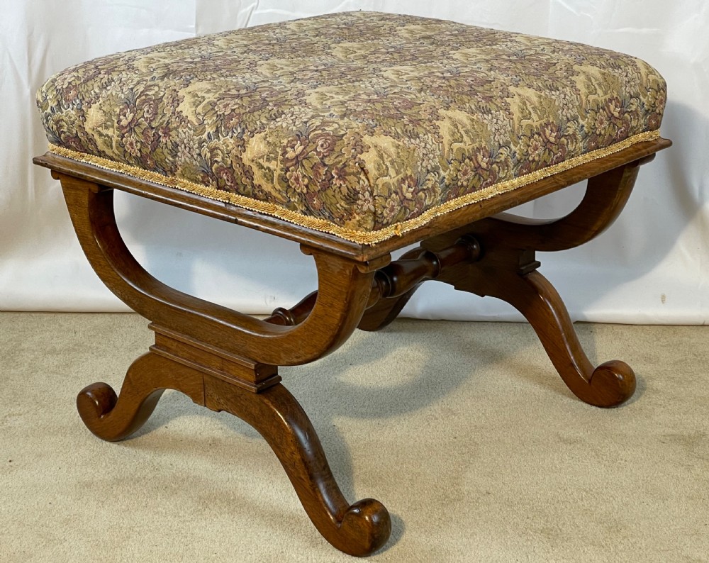 Superb 19th C Walnut X Frame Stool View IX