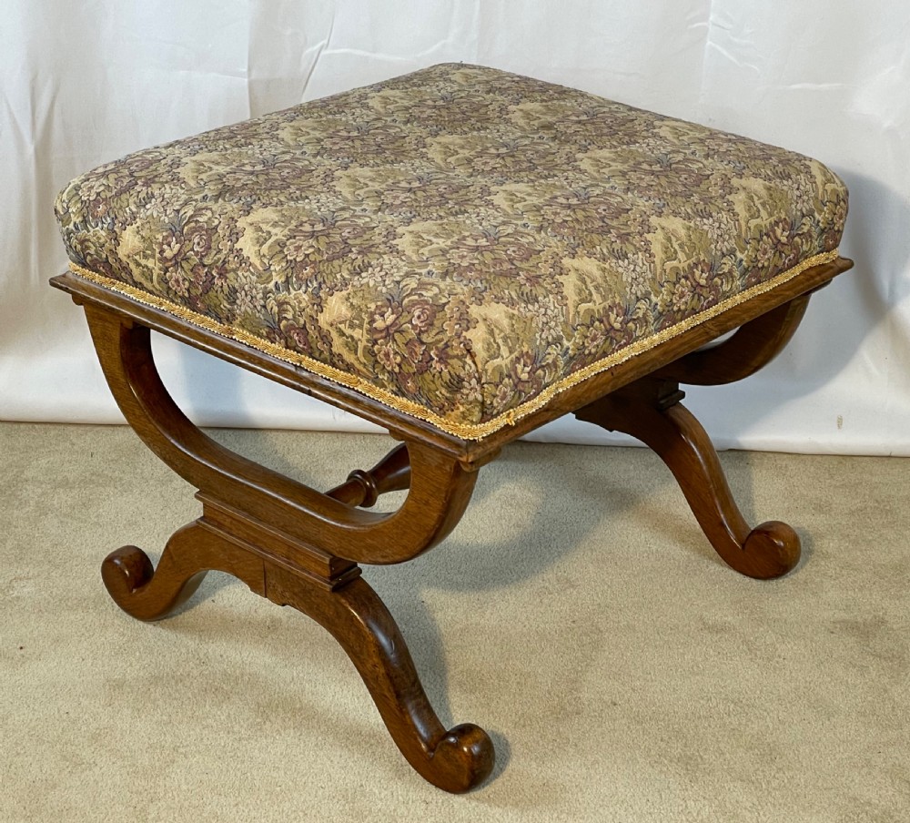 Superb 19th C Walnut X Frame Stool View X