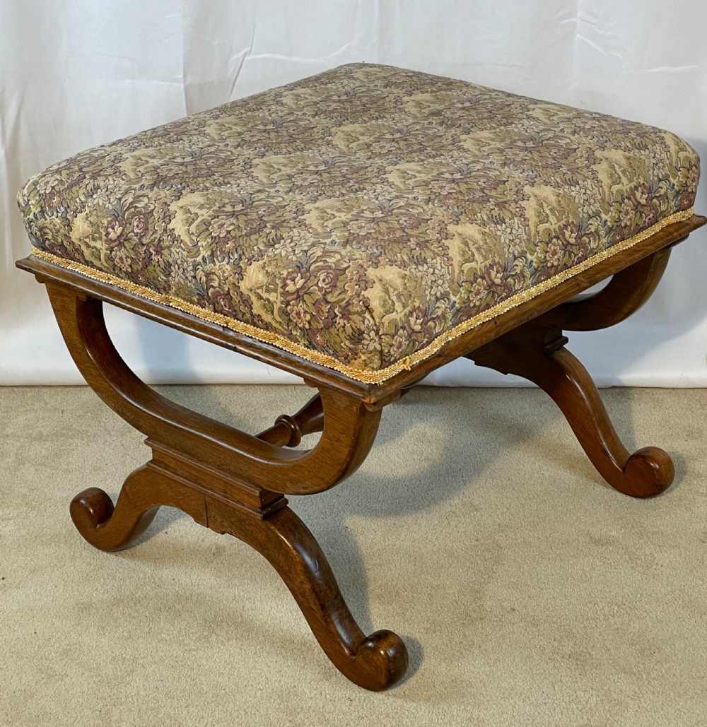 Superb 19th C Walnut X Frame Stool View XI