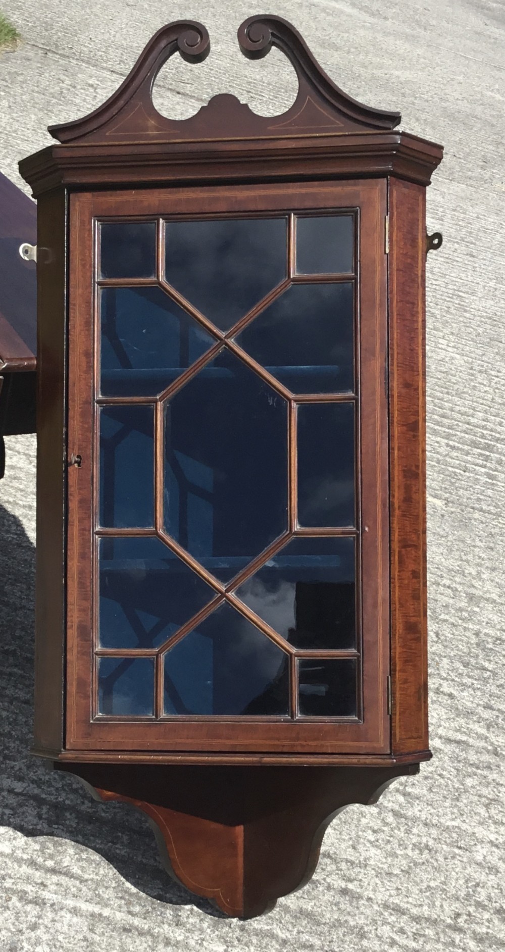Edwardian Glazed Inlaid Corner Wall Cabinet