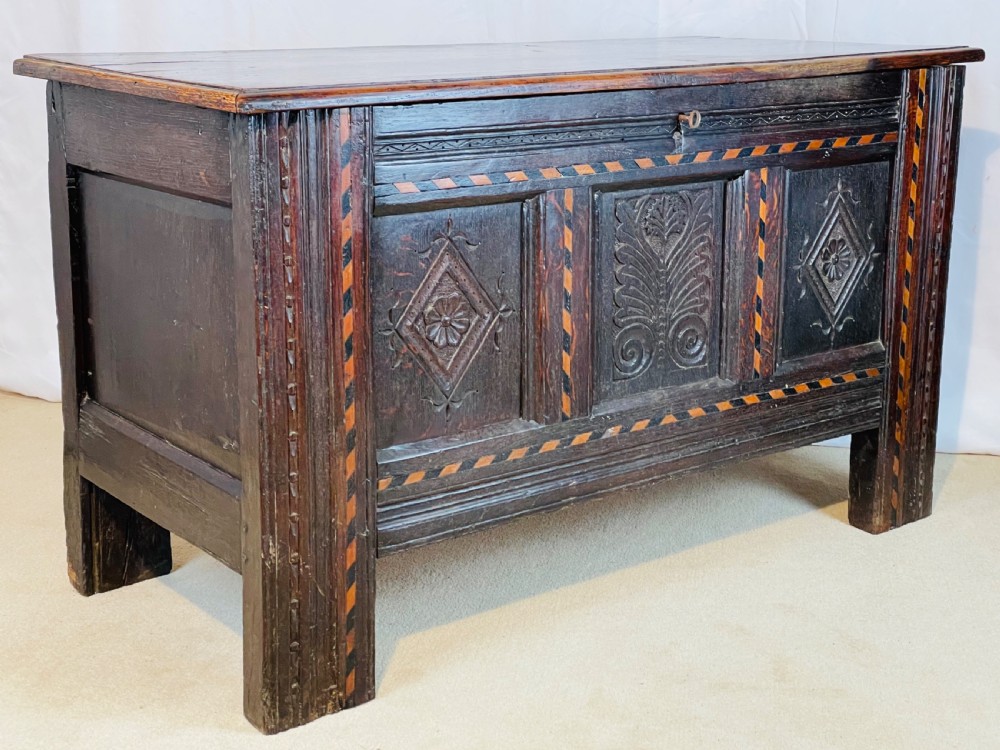 Parquetry Inlaid 17th Century Oak Coffer 