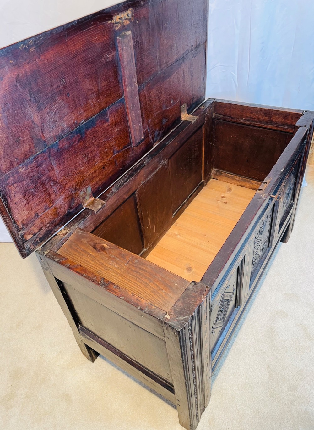 Parquetry Inlaid 17th Century Oak Coffer  View III
