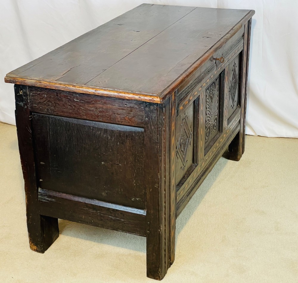 Parquetry Inlaid 17th Century Oak Coffer  View IV