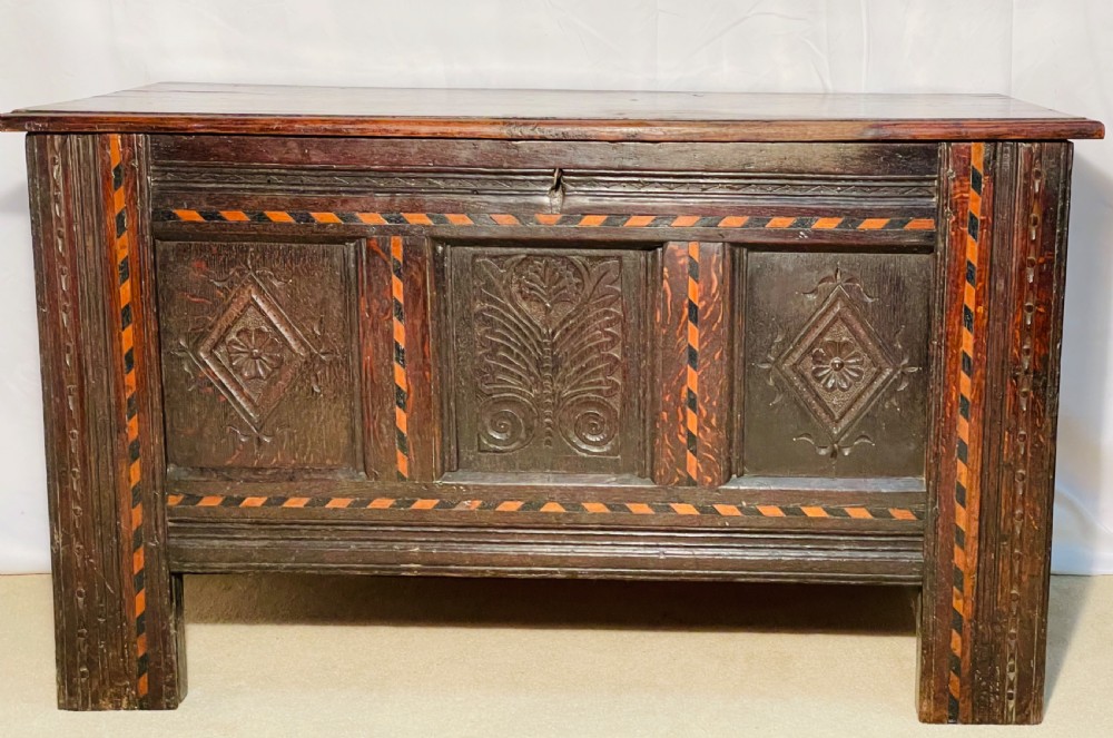 Parquetry Inlaid 17th Century Oak Coffer  View VI