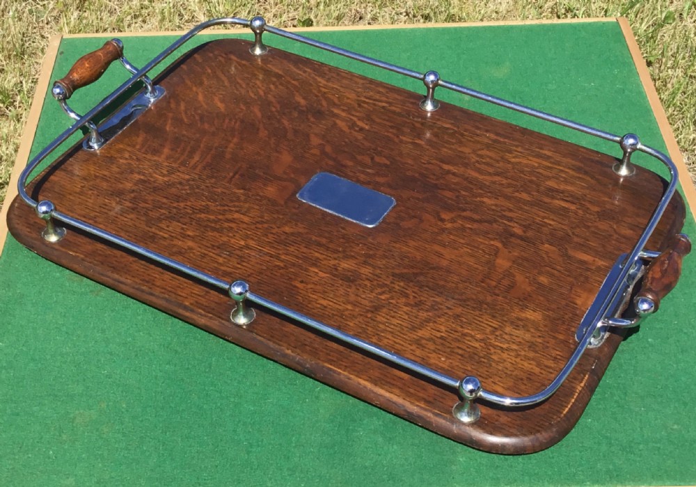 Quality Oak & silver Plated Gallery Tray