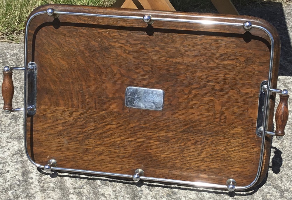 Quality Oak & silver Plated Gallery Tray View III