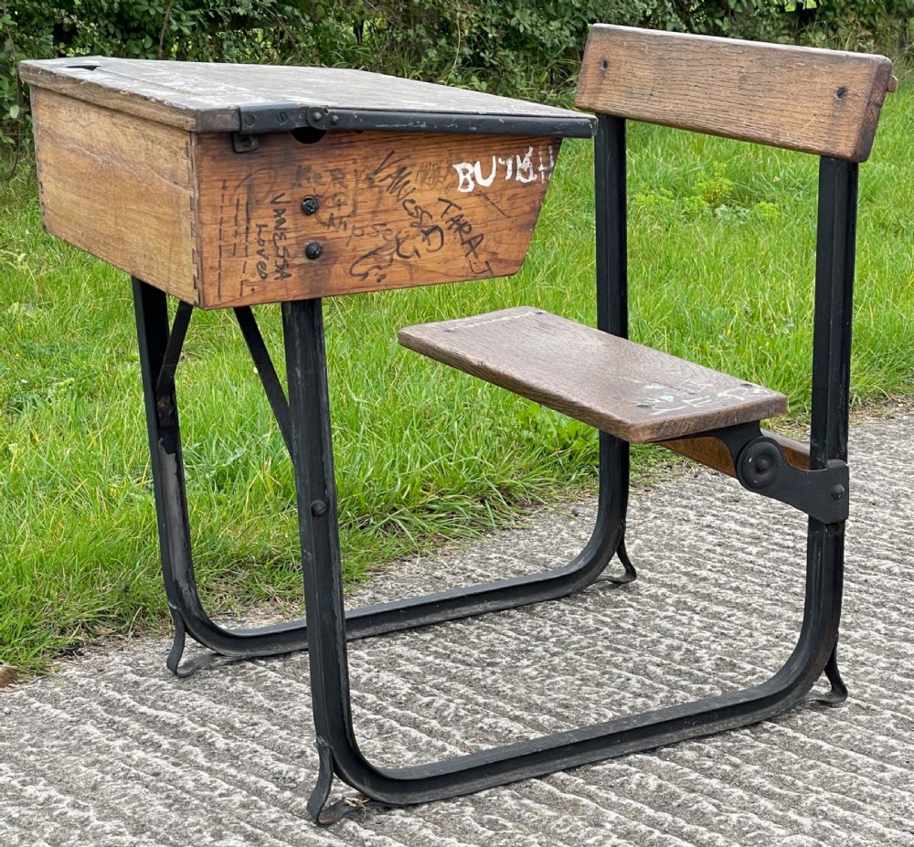 Oak & Iron School Desk, 1920,s View IX