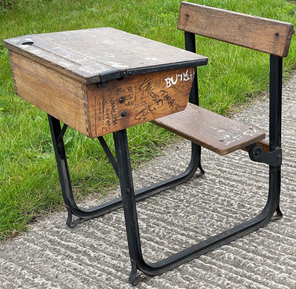 Oak & Iron School Desk, 1920,s View X