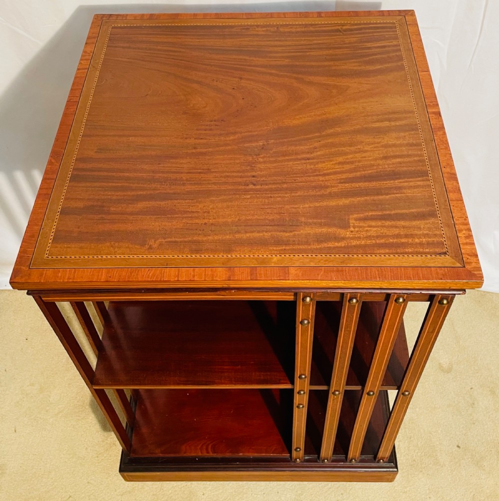 Quality Edwardian Revolving Inlaid Mahogany Library Bookcase View III