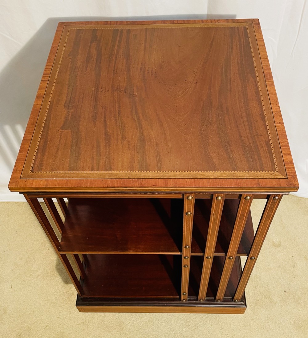 Quality Edwardian Revolving Inlaid Mahogany Library Bookcase View IV