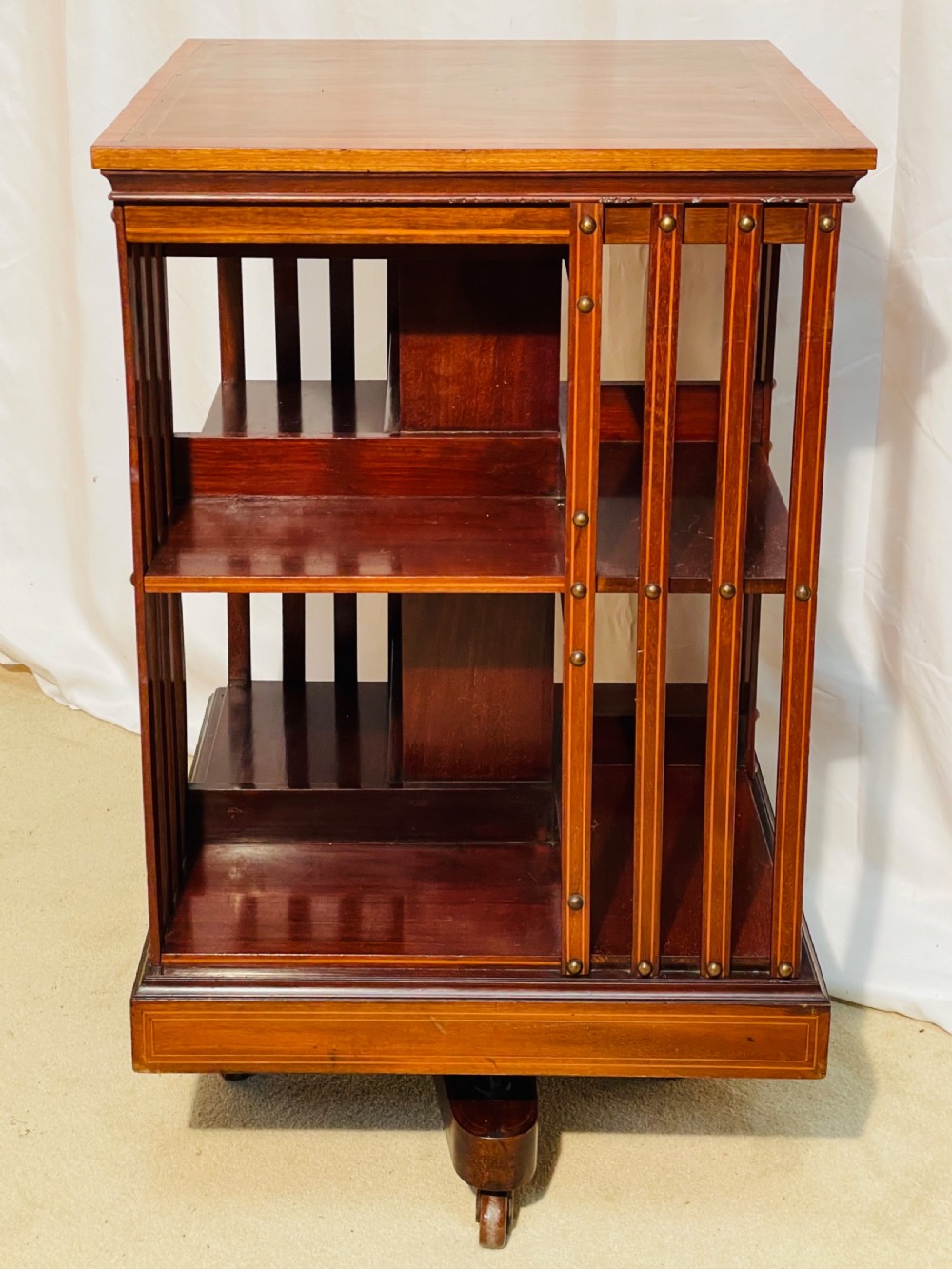 Quality Edwardian Revolving Inlaid Mahogany Library Bookcase View VI