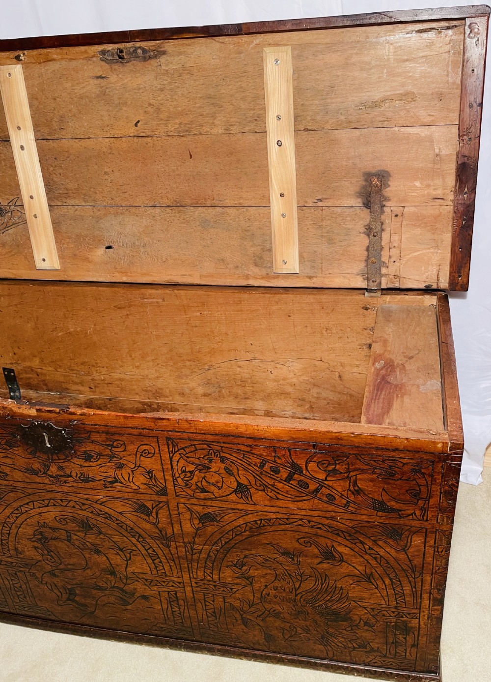 Fabulous 17th Century Italian Carved Cedarwood Coffer View VI