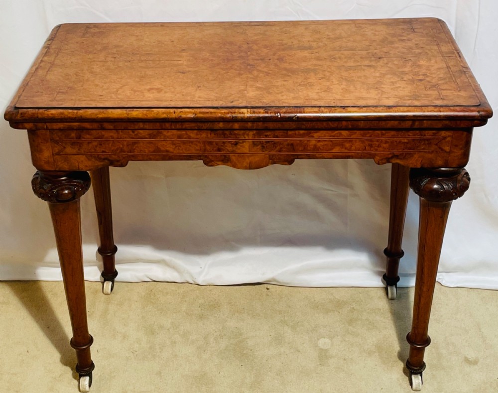 Victorian Burr Walnut & Inlaid Card Table View VII