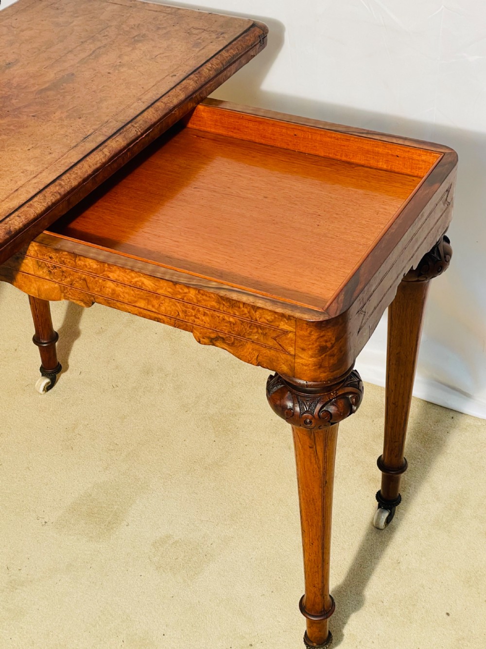 Victorian Burr Walnut & Inlaid Card Table View IX