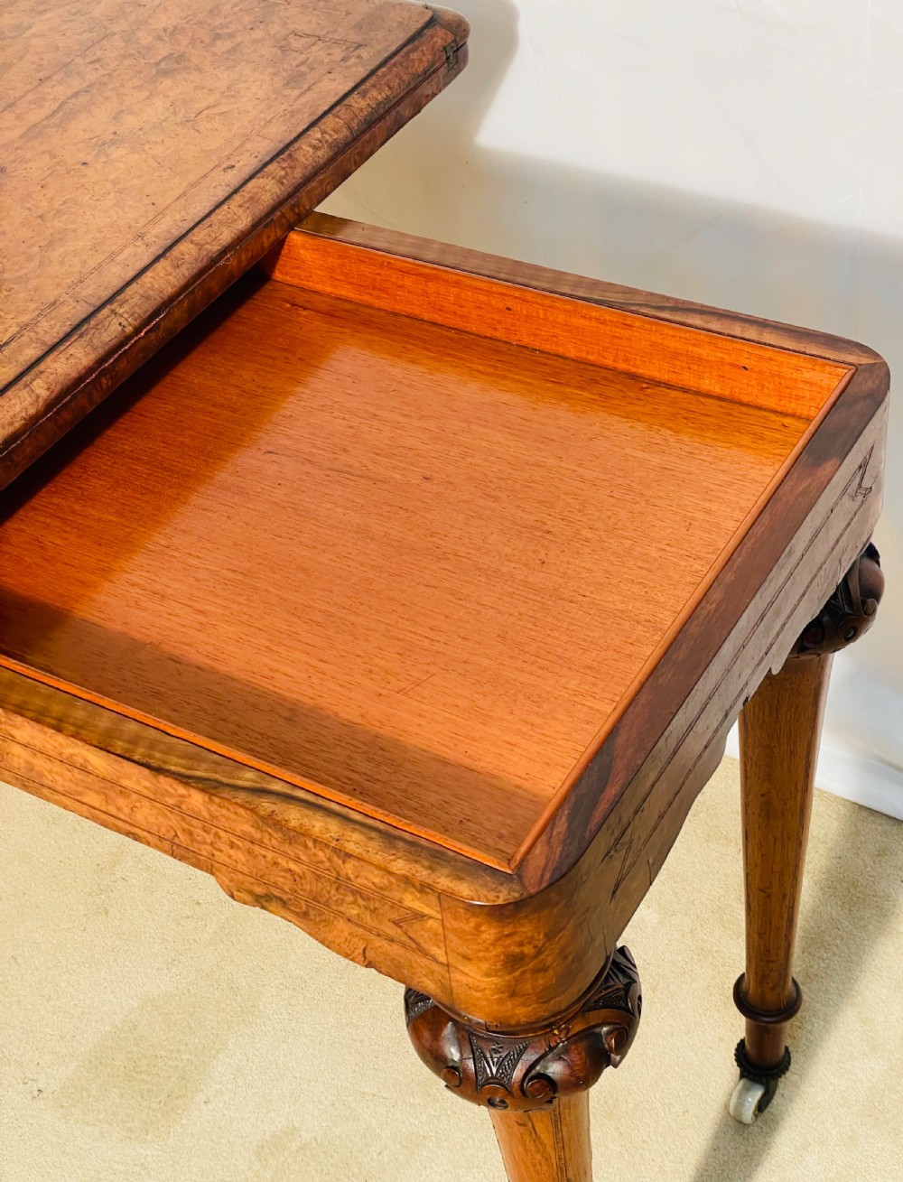 Victorian Burr Walnut & Inlaid Card Table View X