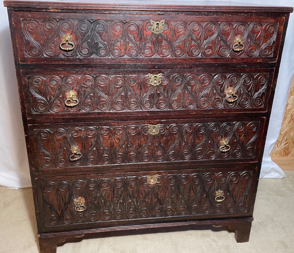 Antique Carved Oak Chest of Drawers  View IV
