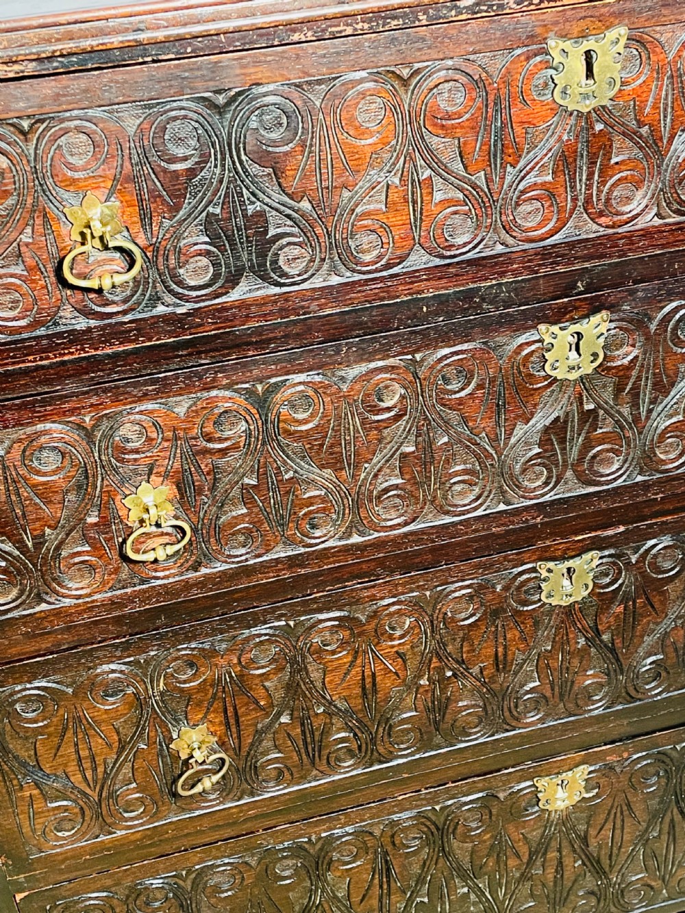 Antique Carved Oak Chest of Drawers  View V