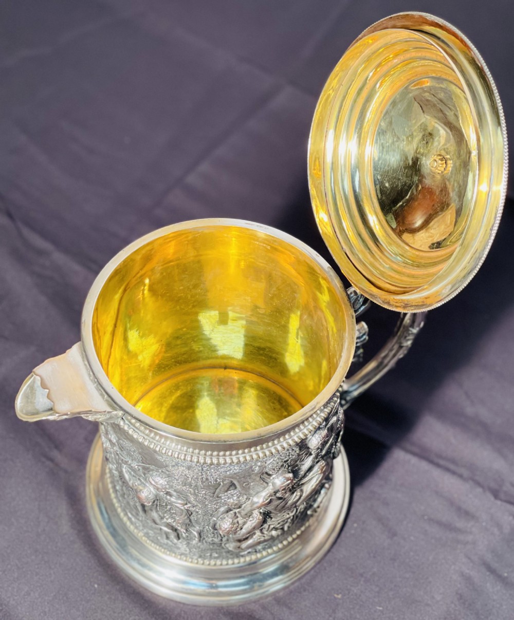 19th Century Silver Plated Bacchanalian Beer Jug Trophy by Henry Bourne View II