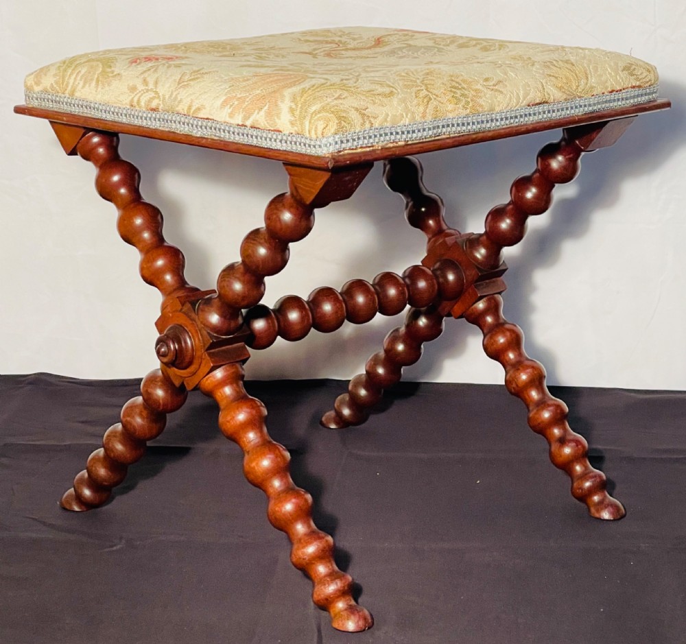 Victorian Cross Framed Bobbin Turned Stool in Mahogany