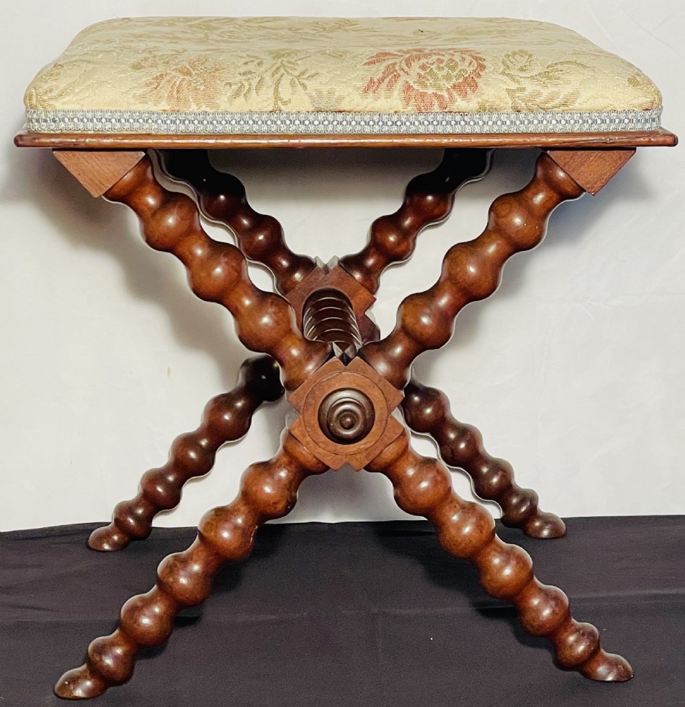 Victorian Cross Framed Bobbin Turned Stool in Mahogany View IV