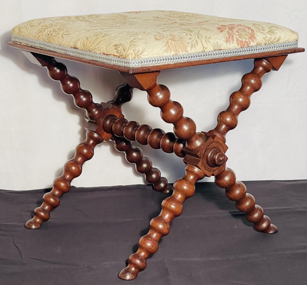 Victorian Cross Framed Bobbin Turned Stool in Mahogany View V