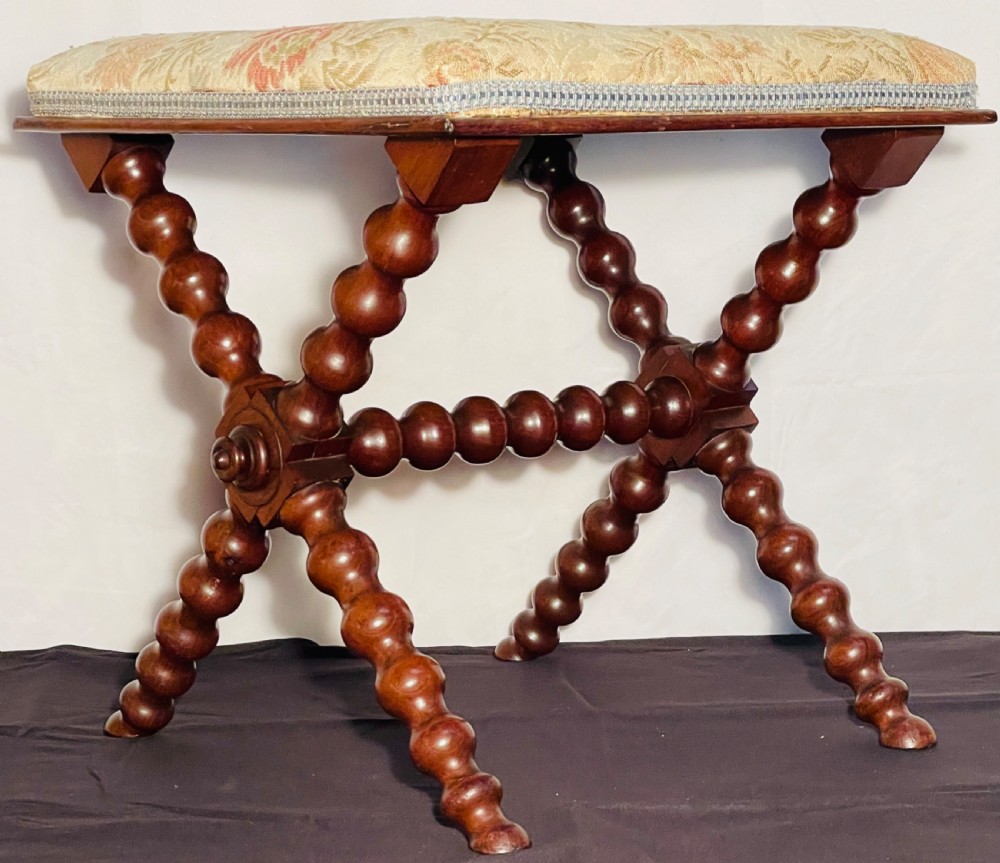 Victorian Cross Framed Bobbin Turned Stool in Mahogany View VI