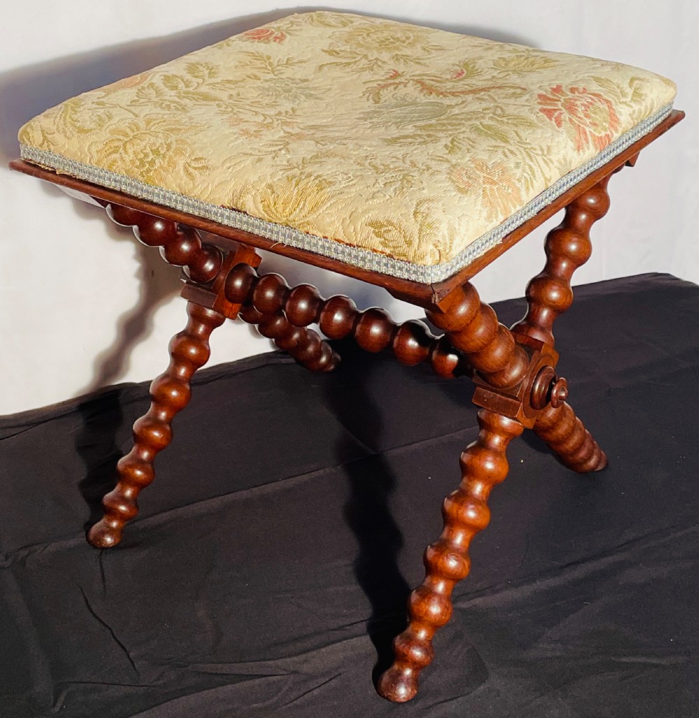 Victorian Cross Framed Bobbin Turned Stool in Mahogany View VII