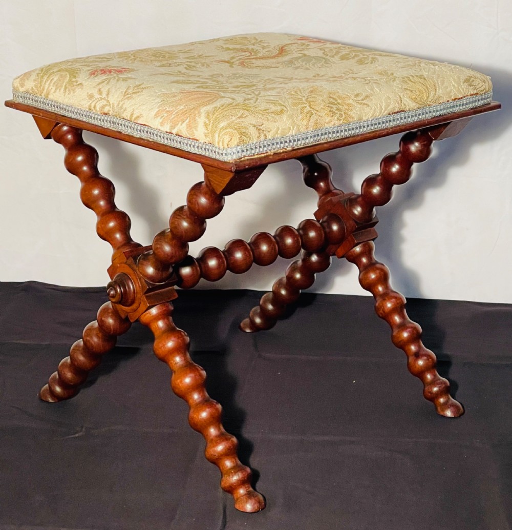 Victorian Cross Framed Bobbin Turned Stool in Mahogany View VIII