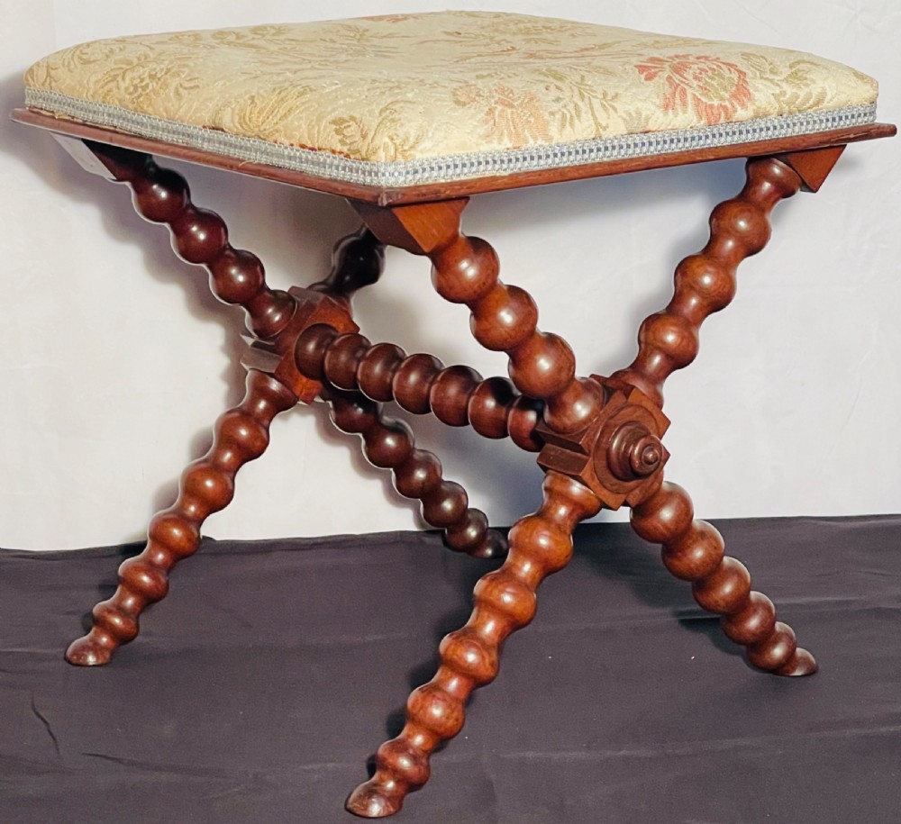Victorian Cross Framed Bobbin Turned Stool in Mahogany View XIII