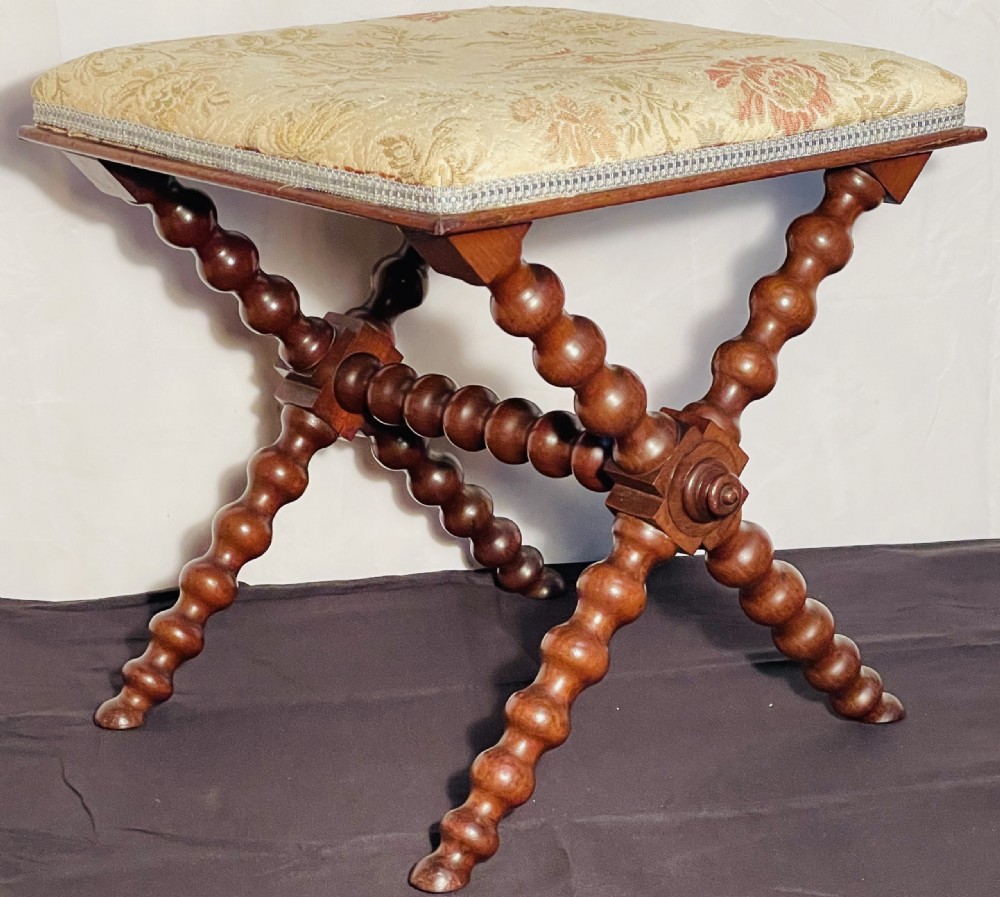 Victorian Cross Framed Bobbin Turned Stool in Mahogany View XIV