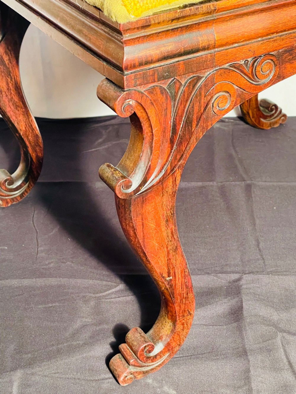 Regency Rosewood Carved Sabre Leg Stool of Quality. View V