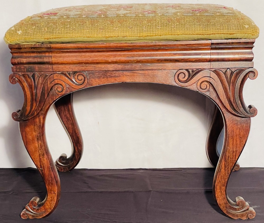 Regency Rosewood Carved Sabre Leg Stool of Quality. View IX