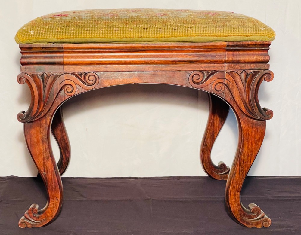 Regency Rosewood Carved Sabre Leg Stool of Quality. View X