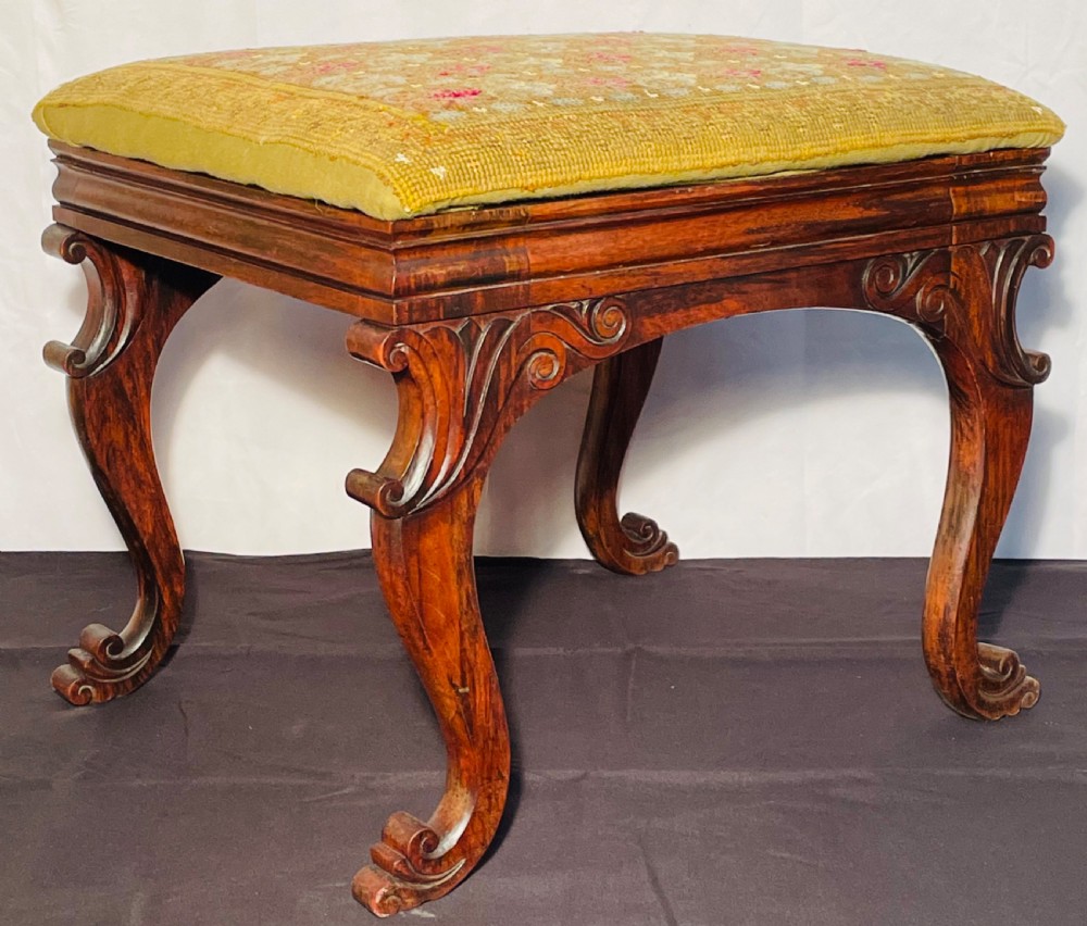 Regency Rosewood Carved Sabre Leg Stool of Quality. View XIII