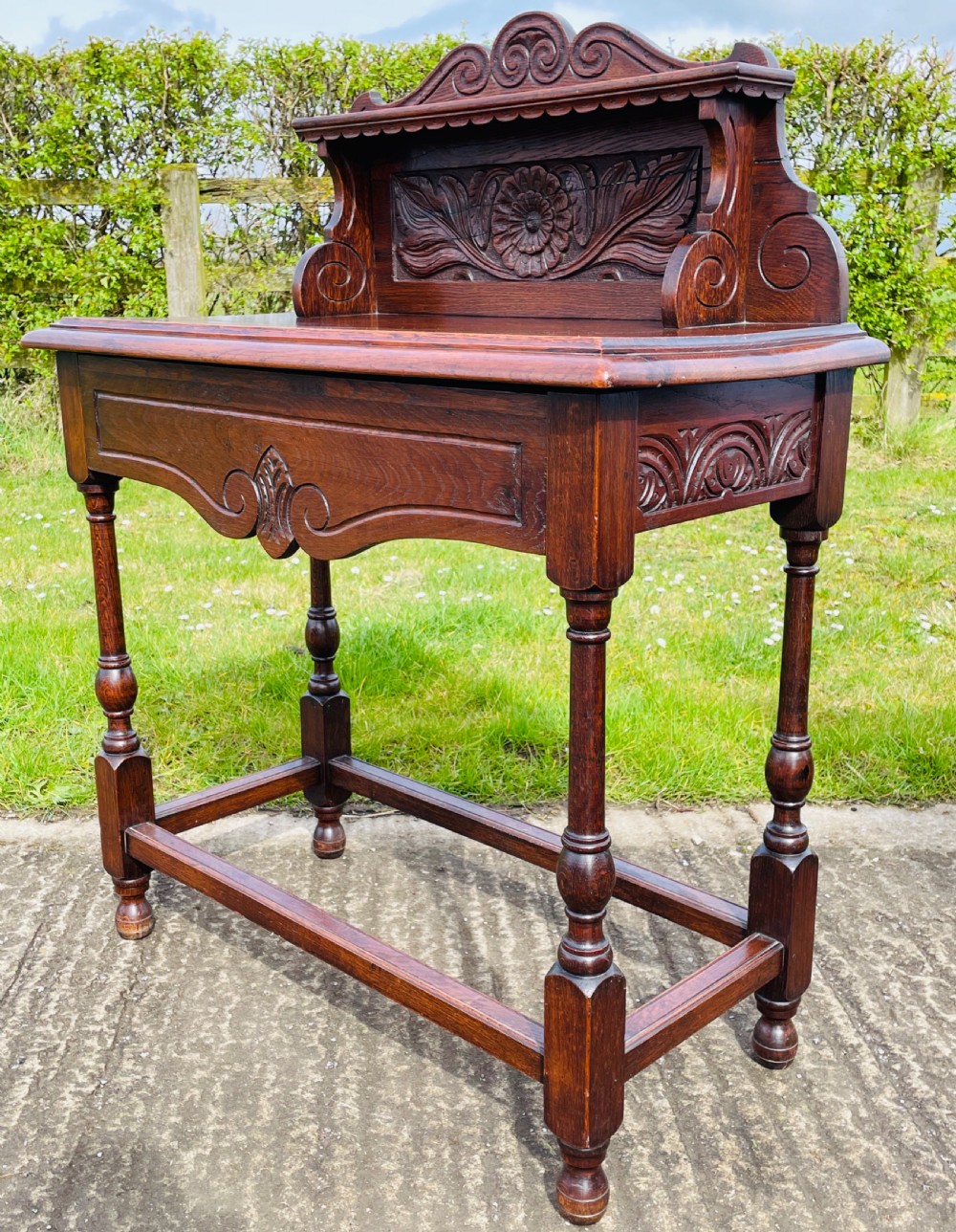 Carved Oak Side Table With Drawer  View III